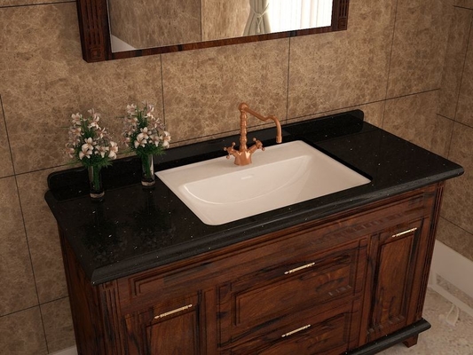 Customizable Euro Style Bathroom Vanity Cabinets With Gold Handles And Faucet