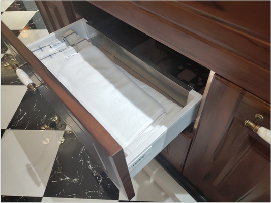 Customizable Euro Style Bathroom Vanity Cabinets With Gold Handles And Faucet