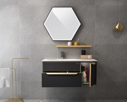 Wall-Mounted Stainless Steel Bathroom Vanity Cabinet With Hexagonal LED Mirror