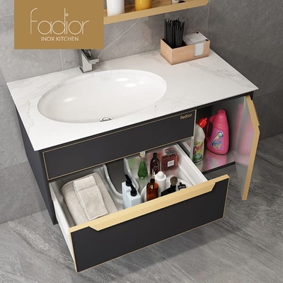 Wall-Mounted Stainless Steel Bathroom Vanity Cabinet With Hexagonal LED Mirror