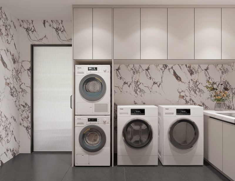 Fadior U-Shaped Stainless Steel Laundry Room With Versatile Storage And Utility